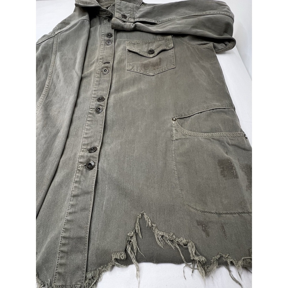 Anthropologie Free People Cargo Jacket Womens Medium Distressed Military Y2K - Picture 8 of 13